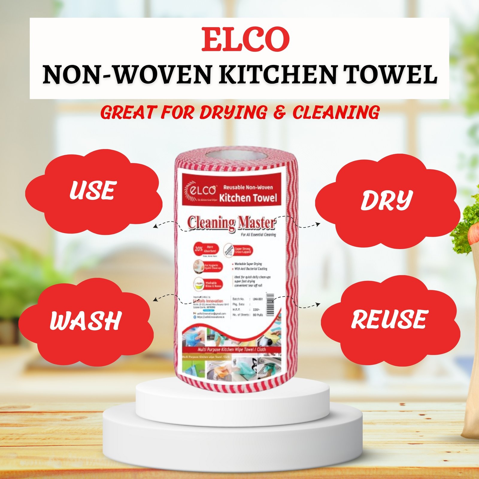 Non-Woven Kitchen Towel Roll - Pack of 2